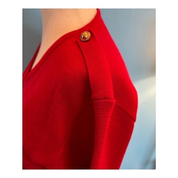 Vintage Great Britain JAEGER RED DB Cardigan Sweater Jacket Epaulettes Wool XS S - Picture 3 of 8